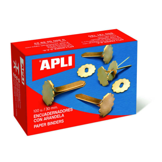 Apli Encuadernadores Metalicos con Arandela - 18mm - Caja de 100 - Aptos para Todo Tipo de Documentos - Incluyen Arandela para Embellecer y Evitar Rozaduras