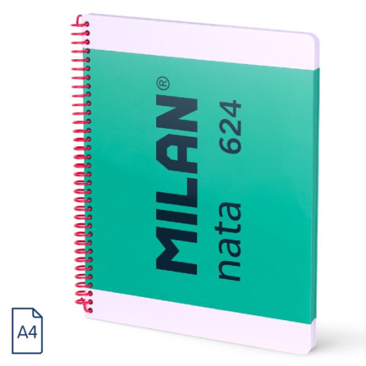 Milan Nata 624 Cuaderno Espiral Formato A4 Cuadricula 5x5mm - 80 Hojas de 95 gr/m2 - Microperforado