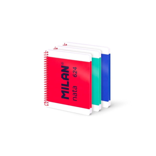 Milan Nata 624 Pack de 3 Cuadernos Espiral Formato A5 Lisos - 80 Hojas de 95 gr/m2 - Microperforado