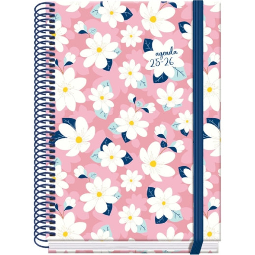 Dohe Camomille Agenda Escolar 25/26 Espiral A5 - Dia Pagina - Papel 70g/m2 - 4 Hojas de Pegatinas - Cubierta de Carton Plastificado - Cierre con Goma Elastica