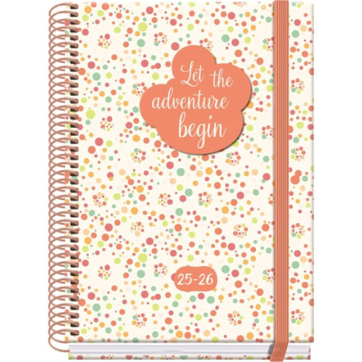 Dohe Bubbles Agenda Escolar 25/26 Espiral A5 - Dia Pagina - Papel 70g/m2 - 4 Hojas de Pegatinas - Cubierta de Carton Plastificado - Cierre con Goma Elastica