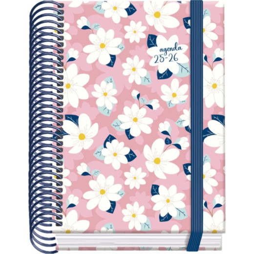Dohe Camomille Agenda Escolar 25/26 Espiral A6 - Dia Pagina - Papel 70g/m2 - 4 Hojas de Pegatinas - Cubierta de Carton Plastificado - Cierre con Goma Elastica