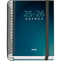 Dohe Boreal Agenda Escolar 25/26 Espiral A6 - Dia Pagina - Papel 70g/m2 - 4 Hojas de Pegatinas - Cubierta de Carton Plastificado - Cierre con Goma Elastica