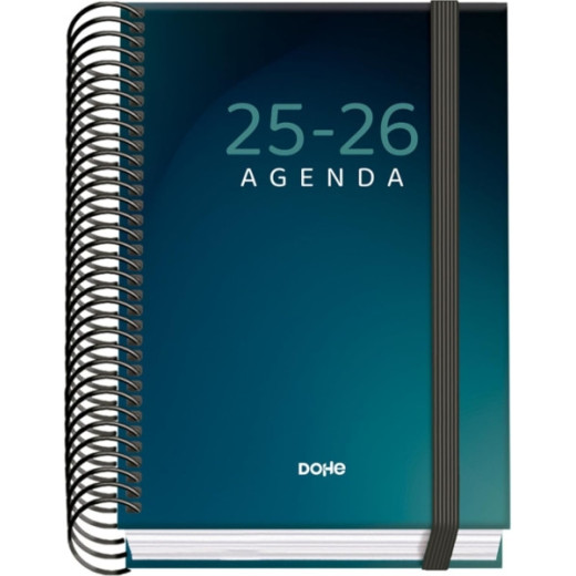 Dohe Boreal Agenda Escolar 25/26 Espiral A6 - Dia Pagina - Papel 70g/m2 - 4 Hojas de Pegatinas - Cubierta de Carton Plastificado - Cierre con Goma Elastica