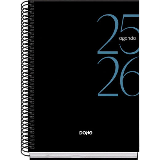 Dohe System Agenda Escolar 25/26 Espiral A5 - Semana Vista - Papel 70g/m2 - Cubierta de Carton Plastificado - Color Negro
