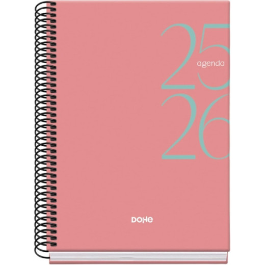 Dohe System Agenda Escolar 25/26 Espiral A5 - Dia Pagina - Papel 70g/m2 - Cubierta de Carton Plastificado - Color Rosa