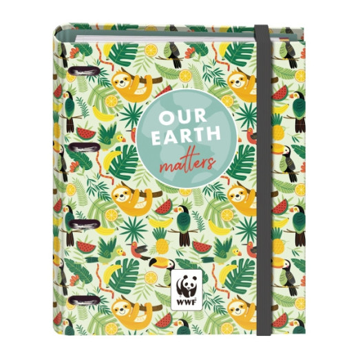Dohe WWF Tropic Carpeta de 4 Anillas Mixtas de 35mm con Recambio de 100 Hojas - Formato Folio - Cierre con Goma - Incluye 4 Separadores y Sobre de Polipropileno