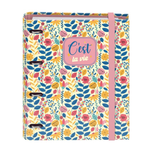 Dohe C´est la Vie Carpeta de 4 Anillas Mixtas de 35mm con Recambio de 100 Hojas - Formato Folio - Cierre con Goma - Incluye 4 Separadores y Sobre de Polipropileno
