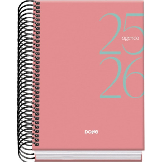 Dohe System Agenda Escolar 25/26 Espiral A6 - Dia Pagina - Papel 70g/m2 - Cubierta de Carton Plastificado - Color Rosa