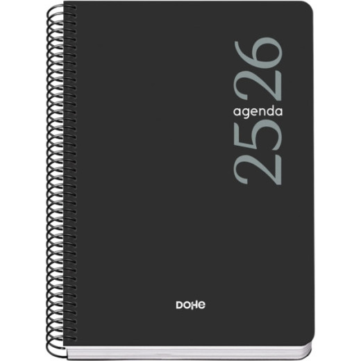 Dohe Esencial Agenda Escolar 25/26 Espiral A5 - Semana Vista - Papel 70g/m2 - Cubierta en Polipropileno - Color Negro