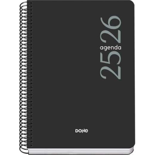 Dohe Esencial Agenda Escolar 25/26 Espiral A5 - Dia Pagina - Papel 70g/m2 - Cubierta en Polipropileno - Color Negro