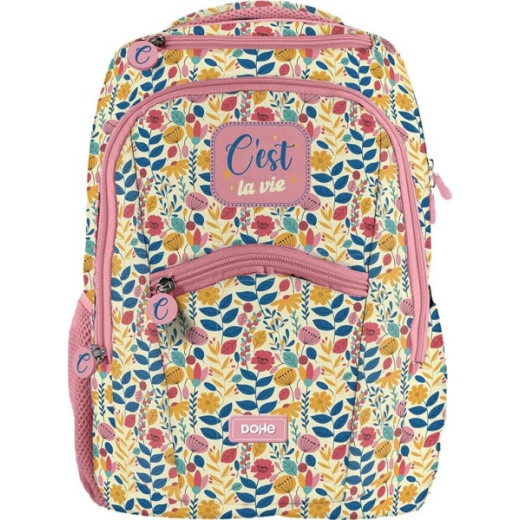 Dohe C`est la Vie Mochila Escolar - Compartimento Principal con Bolsillo Acolchado - Bolsillos Laterales para Bebidas - Espalda Acolchada - Doble Asa Superior - Fabricada en Poliester - Medidas 31