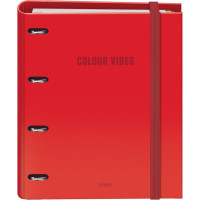 Dohe Colour Vibes Carpeta de 4 Anillas Mixtas de 35mm Recambio 100 Hojas Cuadricula 5mm - Formato A4 - Cierre con Goma - Incluye 4 Separadores y Sobre de Polipropileno - Color Rojo