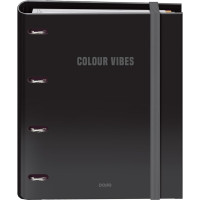 Dohe Colour Vibes Carpeta de 4 Anillas Mixtas de 35mm Recambio 100 Hojas Cuadricula 5mm - Formato A4 - Cierre con Goma - Incluye 4 Separadores y Sobre de Polipropileno - Color Negro
