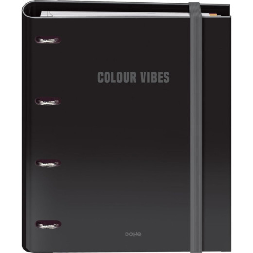 Dohe Colour Vibes Carpeta de 4 Anillas Mixtas de 35mm Recambio 100 Hojas Cuadricula 5mm - Formato A4 - Cierre con Goma - Incluye 4 Separadores y Sobre de Polipropileno - Color Negro