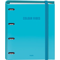 Dohe Colour Vibes Carpeta de 4 Anillas Mixtas de 35mm Recambio 100 Hojas Cuadricula 5mm - Formato A4 - Cierre con Goma - Incluye 4 Separadores y Sobre de Polipropileno - Color Azul Cyan