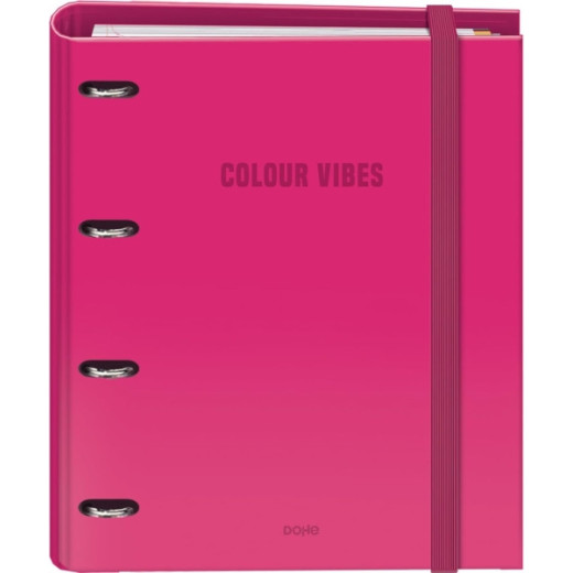 Dohe Colour Vibes Carpeta de 4 Anillas Mixtas de 35mm Recambio 100 Hojas Cuadricula 5mm - Formato A4 - Cierre con Goma - Incluye 4 Separadores y Sobre de Polipropileno - Color Rosa