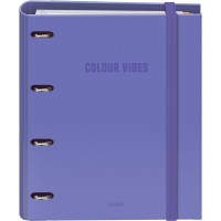 Dohe Colour Vibes Carpeta de 4 Anillas Mixtas de 35mm Recambio 100 Hojas Cuadricula 5mm - Formato A4 - Cierre con Goma - Incluye 4 Separadores y Sobre de Polipropileno - Color Morado