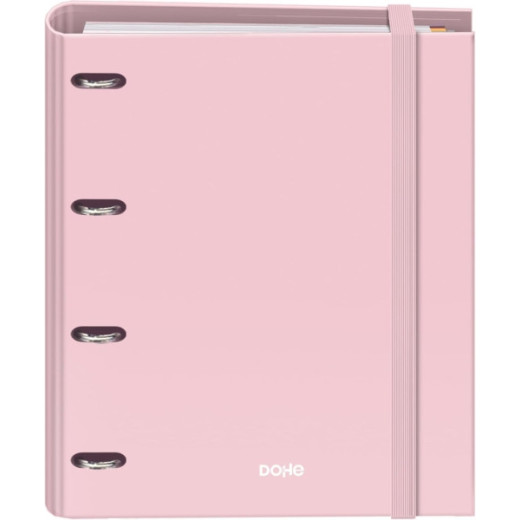 Dohe Serenity Carpeta de 4 Anillas Mixtas de 35mm Recambio 100 Hojas Cuadricula 5mm - Formato A4 - Cierre con Goma - Incluye 4 Separadores y Sobre de Polipropileno - Color Rosa
