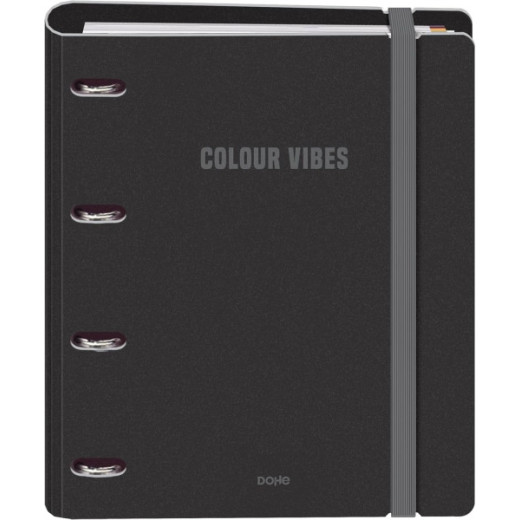 Dohe Colour Vibes Polyfoam Carpeta de 4 Anillas Mixtas de 35mm A4 Recambio 100 Hojas Cuadricula 5mm - Cubierta de Polyfoam 2mm - Cierre con Goma - Incluye 4 Separadores y Sobre de Polipropileno - Color Negro