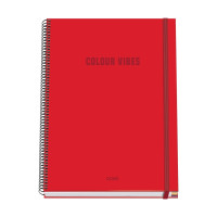 Dohe Colour Vives Cuaderno Espiral A4 100 Hojas Microperforadas Cuadricula 5mm - Tapa Dura Carton Forrado - Cierre de Goma - Bandas de Color - Color Rojo