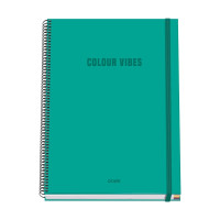 Dohe Colour Vives Cuaderno Espiral A4 100 Hojas Microperforadas Cuadricula 5mm - Tapa Dura Carton Forrado - Cierre de Goma - Bandas de Color - Color Verde
