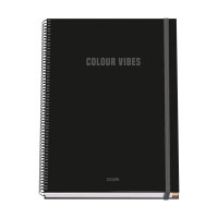 Dohe Colour Vives Cuaderno Espiral A4 100 Hojas Microperforadas Cuadricula 5mm - Tapa Dura Carton Forrado - Cierre de Goma - Bandas de Color - Color Negro