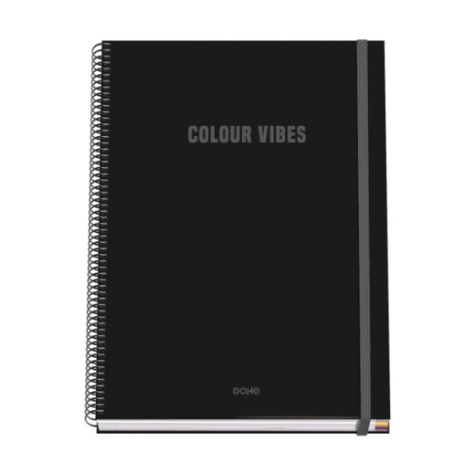 Dohe Colour Vives Cuaderno Espiral A4 100 Hojas Microperforadas Cuadricula 5mm - Tapa Dura Carton Forrado - Cierre de Goma - Bandas de Color - Color Negro