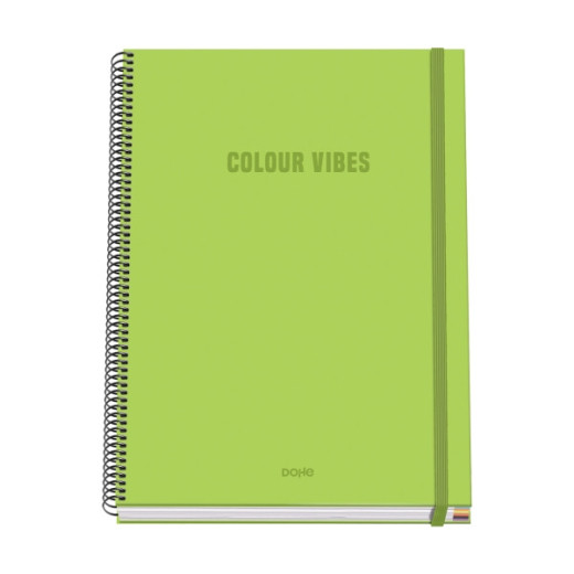Dohe Colour Vives Cuaderno Espiral A4 100 Hojas Microperforadas Cuadricula 5mm - Tapa Dura Carton Forrado - Cierre de Goma - Bandas de Color - Color Verde Lima