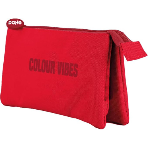 Dohe Colour Vibes Portatodo Triple - Cierre Doble con Cremallera y Tirador de Goma - Color Rojo