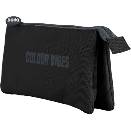 Dohe Colour Vibes Portatodo Triple - Cierre Doble con Cremallera y Tirador de Goma - Color Negro