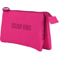 Dohe Colour Vibes Portatodo Triple - Cierre Doble con Cremallera y Tirador de Goma - Color Rosa
