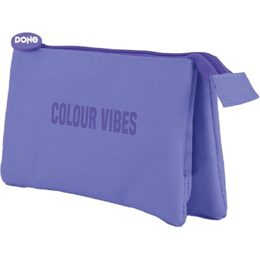 Dohe Colour Vibes Portatodo Triple - Cierre Doble con Cremallera y Tirador de Goma - Color Morado