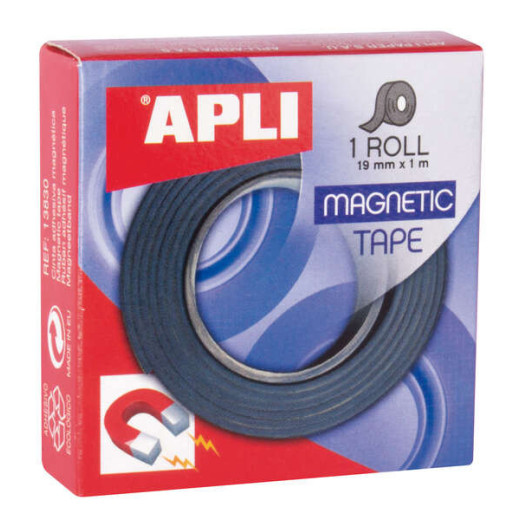 Apli Cinta Adhesiva Magnetica 19mm x 1m - Facil de Cortar y Pegar - Ideal para Manualidades y Organizacion - Negra