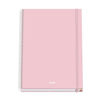 Dohe Serenity Cuaderno Espiral A4 100 Hojas Microperforadas Cuadricula 5mm - Tapa Dura Carton Forrado - Cierre de Goma - Bandas de Color - Color Rosa