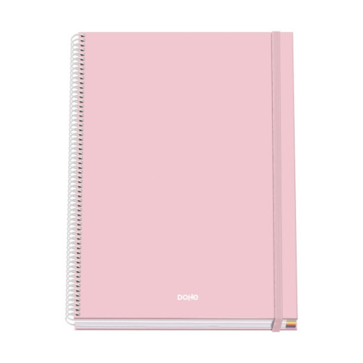 Dohe Serenity Cuaderno Espiral A4 100 Hojas Microperforadas Cuadricula 5mm - Tapa Dura Carton Forrado - Cierre de Goma - Bandas de Color - Color Rosa