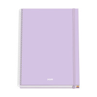 Dohe Serenity Cuaderno Espiral A4 100 Hojas Microperforadas Cuadricula 5mm - Tapa Dura Carton Forrado - Cierre de Goma - Bandas de Color - Color Morado