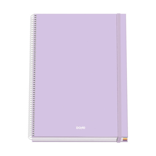 Dohe Serenity Cuaderno Espiral A4 100 Hojas Microperforadas Cuadricula 5mm - Tapa Dura Carton Forrado - Cierre de Goma - Bandas de Color - Color Morado
