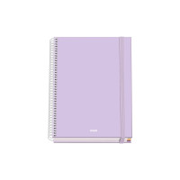 Dohe Serenity Cuaderno Espiral A5 100 Hojas Cuadricula 5mm - Tapa Dura Impresa a todo Color y Plastificada en Brillo - Bandas de Color - Cierre de Goma - Color Morado