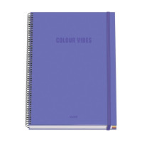 Dohe Colour Vives Cuaderno Espiral A4 100 Hojas Microperforadas Cuadricula 5mm - Tapa Dura Carton Forrado - Cierre de Goma - Bandas de Color - Color Morado