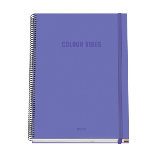 Dohe Colour Vives Cuaderno Espiral A4 100 Hojas Microperforadas Cuadricula 5mm - Tapa Dura Carton Forrado - Cierre de Goma - Bandas de Color - Color Morado