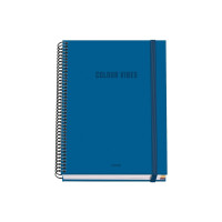 Dohe Colour Vives Cuaderno Espiral A5 100 Hojas Cuadricula 5mm - Tapa Dura Impresa a todo Color y Plastificada en Brillo - Bandas de Color - Cierre de Goma - Color Azul
