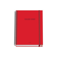 Dohe Colour Vives Cuaderno Espiral A5 100 Hojas Cuadricula 5mm - Tapa Dura Impresa a todo Color y Plastificada en Brillo - Bandas de Color - Cierre de Goma - Color Rojo