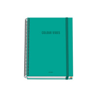 Dohe Colour Vives Cuaderno Espiral A5 100 Hojas Cuadricula 5mm - Tapa Dura Impresa a todo Color y Plastificada en Brillo - Bandas de Color - Cierre de Goma - Color Verde