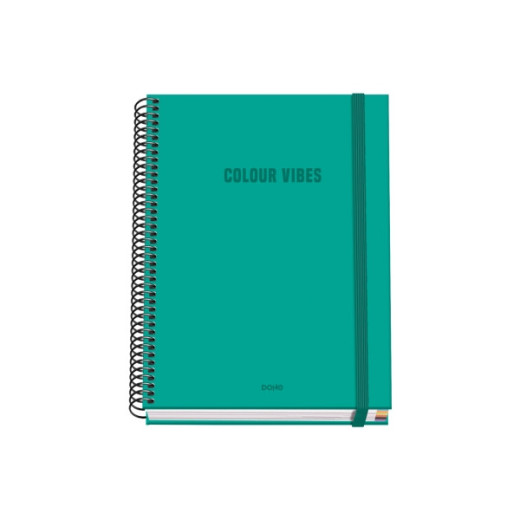 Dohe Colour Vives Cuaderno Espiral A5 100 Hojas Cuadricula 5mm - Tapa Dura Impresa a todo Color y Plastificada en Brillo - Bandas de Color - Cierre de Goma - Color Verde