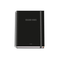 Dohe Colour Vives Cuaderno Espiral A5 100 Hojas Cuadricula 5mm - Tapa Dura Impresa a todo Color y Plastificada en Brillo - Bandas de Color - Cierre de Goma - Color Negro