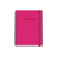 Dohe Colour Vives Cuaderno Espiral A5 100 Hojas Cuadricula 5mm - Tapa Dura Impresa a todo Color y Plastificada en Brillo - Bandas de Color - Cierre de Goma - Color Rosa
