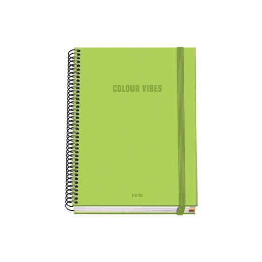 Dohe Colour Vives Cuaderno Espiral A5 100 Hojas Cuadricula 5mm - Tapa Dura Impresa a todo Color y Plastificada en Brillo - Bandas de Color - Cierre de Goma - Color Verde Lima