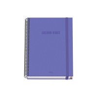 Dohe Colour Vives Cuaderno Espiral A5 100 Hojas Cuadricula 5mm - Tapa Dura Impresa a todo Color y Plastificada en Brillo - Bandas de Color - Cierre de Goma - Color Morado
