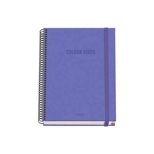 Dohe Colour Vives Cuaderno Espiral A5 100 Hojas Cuadricula 5mm - Tapa Dura Impresa a todo Color y Plastificada en Brillo - Bandas de Color - Cierre de Goma - Color Morado